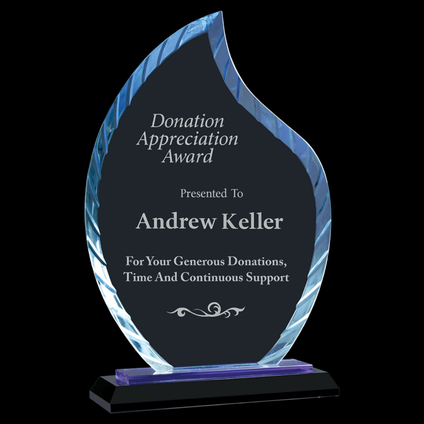 Flame Accent Glass On Blue & Black Base