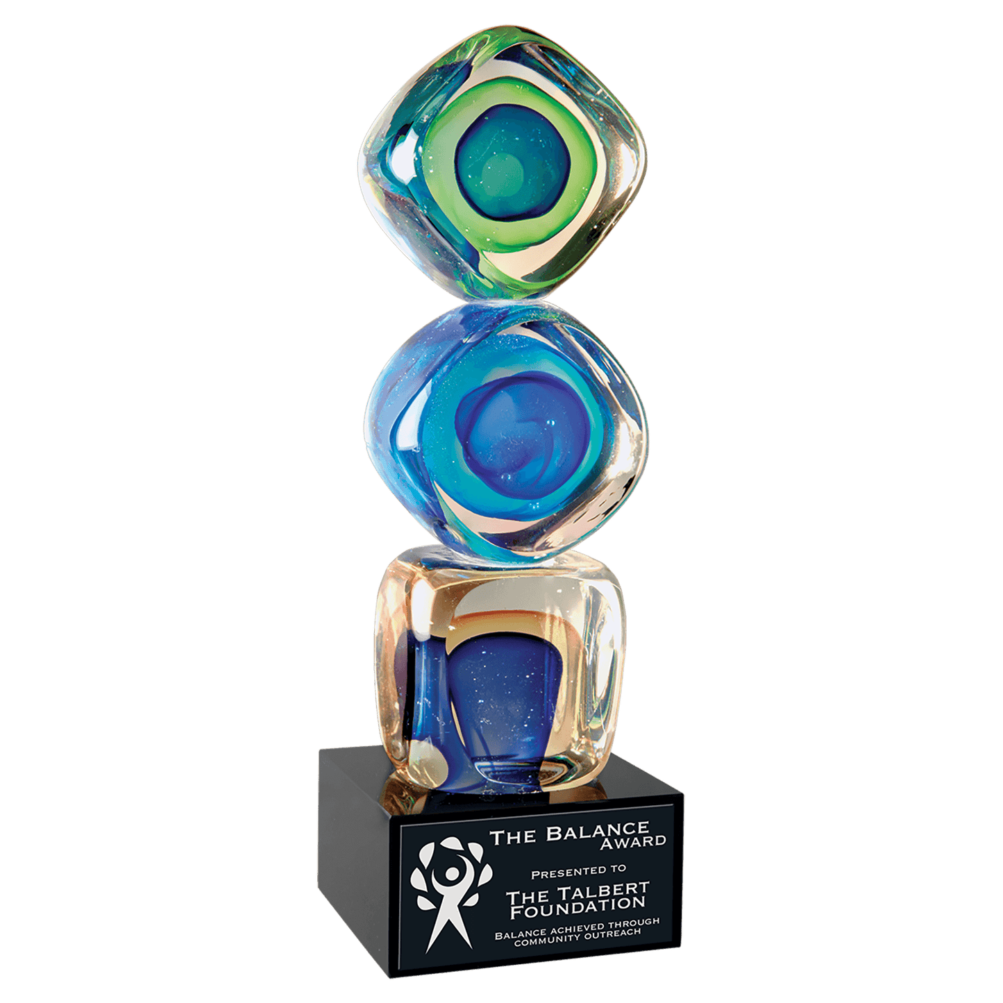 9.25" Stacked Blocks Art Glass with Square Black Base