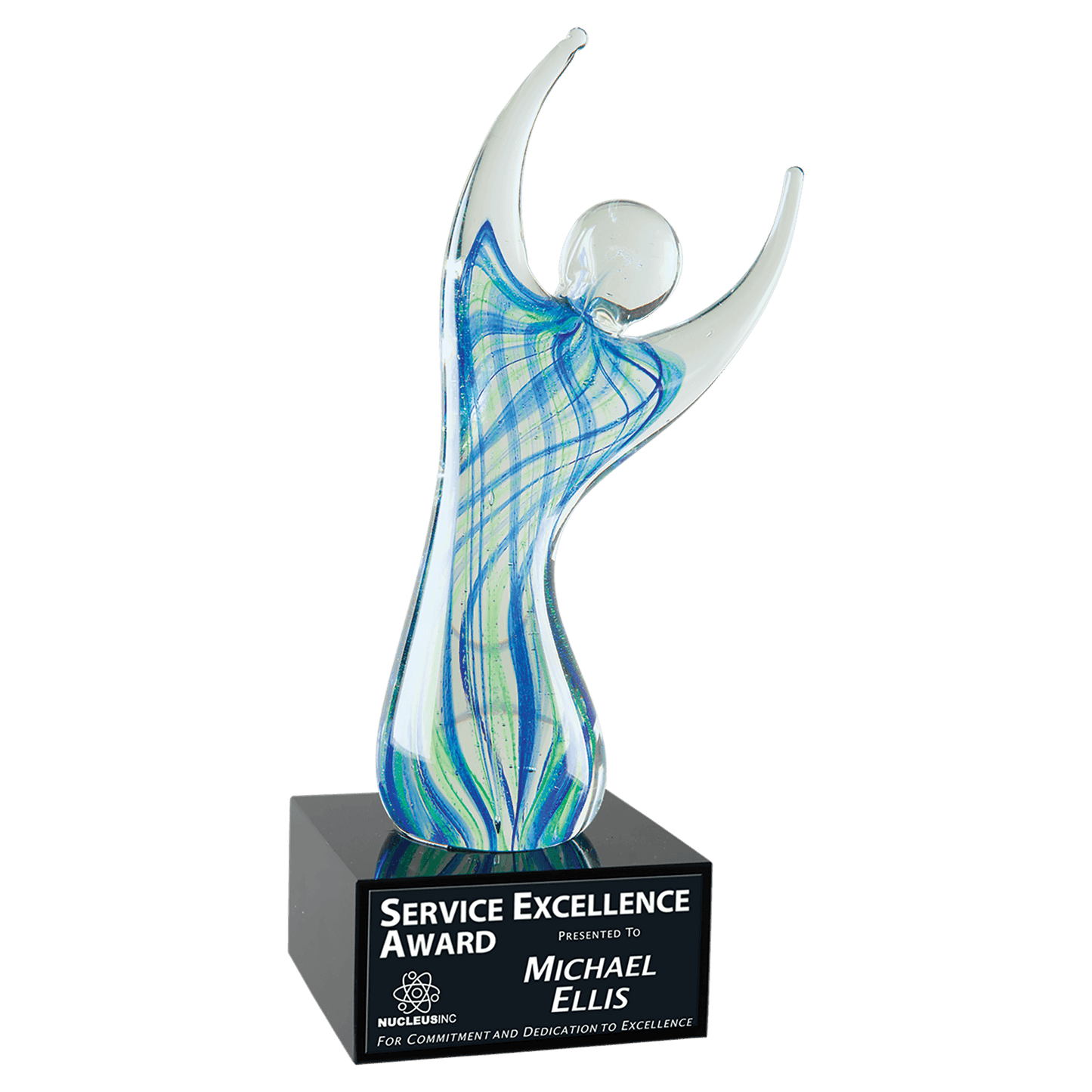 9" Raised Arms Art Glass with Square Black Base