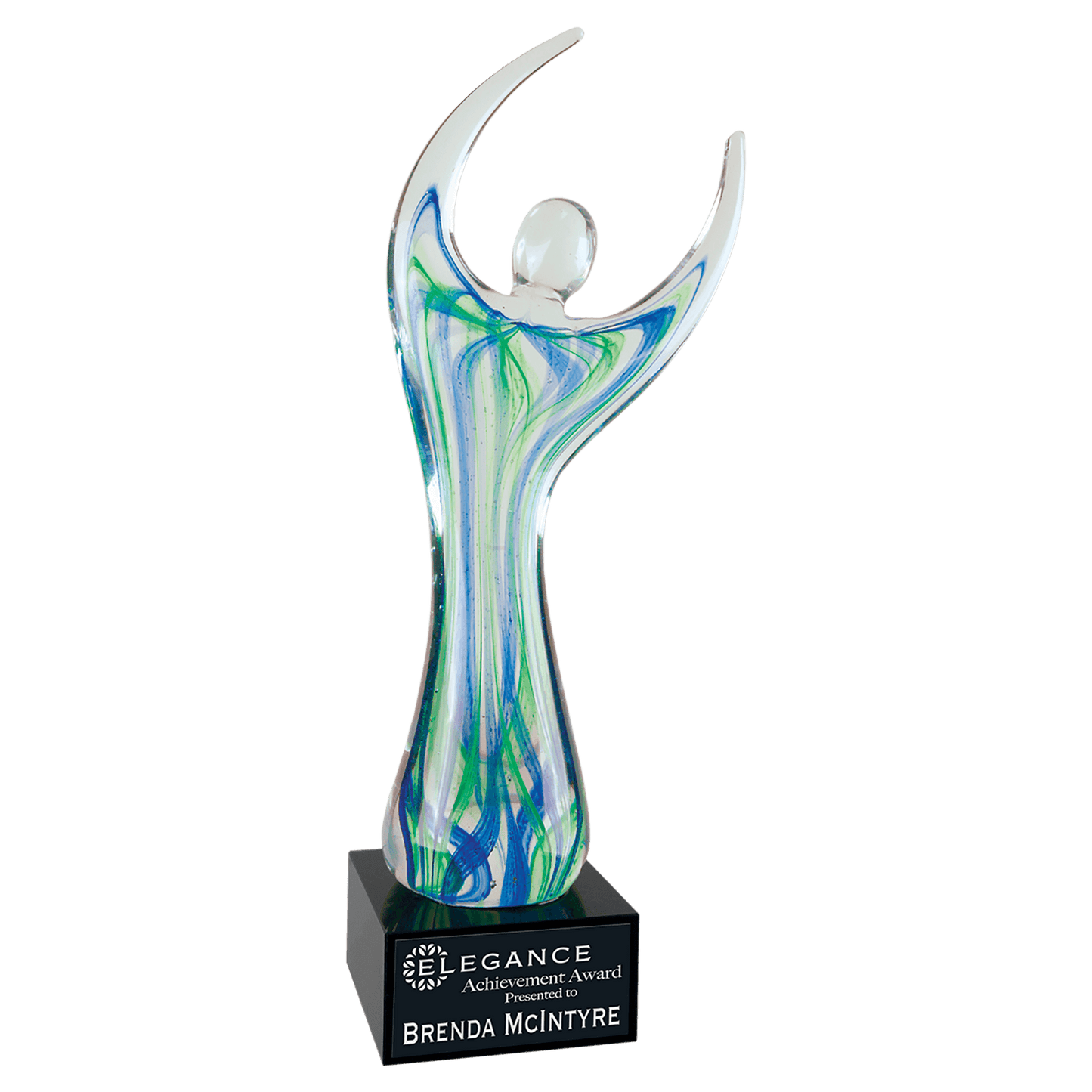 12" Raised Arms Art Glass with Square Black Base