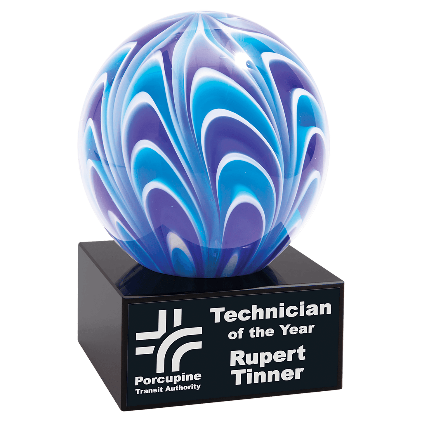 5" Two-Tone Blue & White Sphere Art Glass