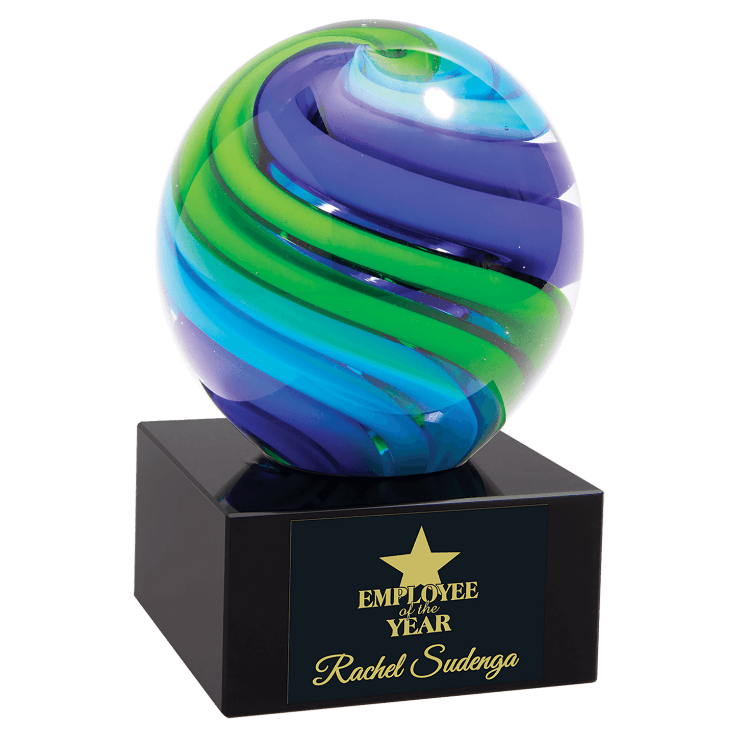 5" Two-Tone Blue & Green Sphere Art Glass