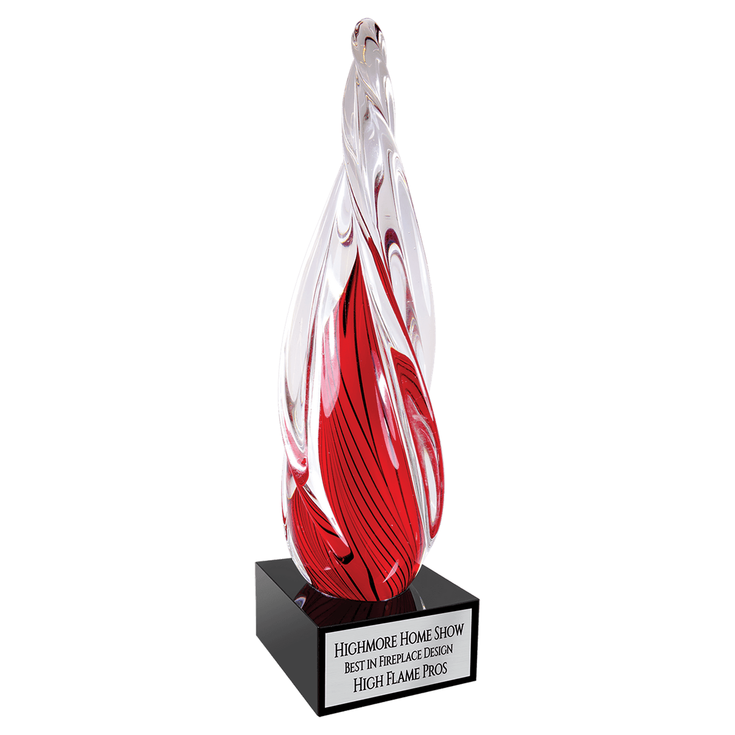 12" Red Twisted Spire Art Glass with Black Base