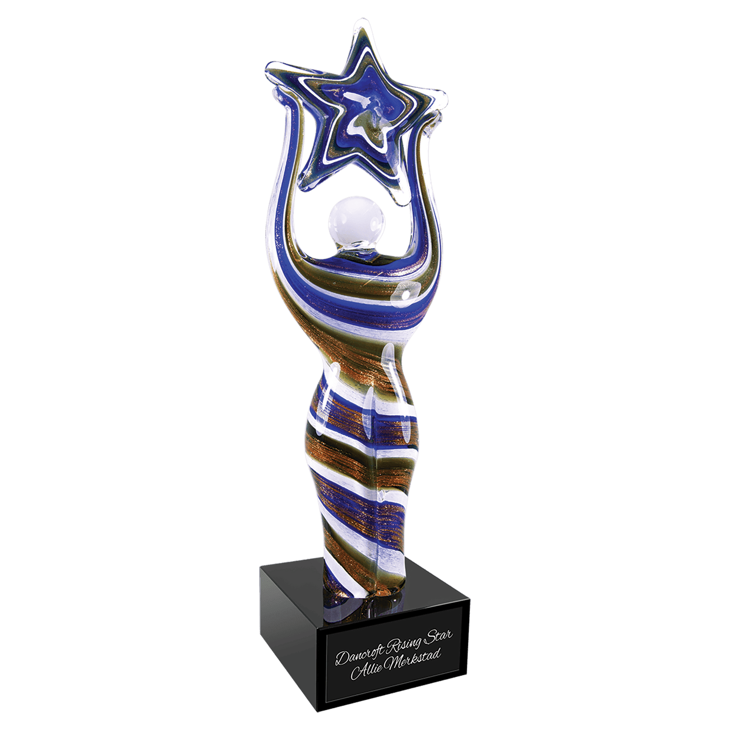 12" Glass Figure with Star Art Glass on Black Base