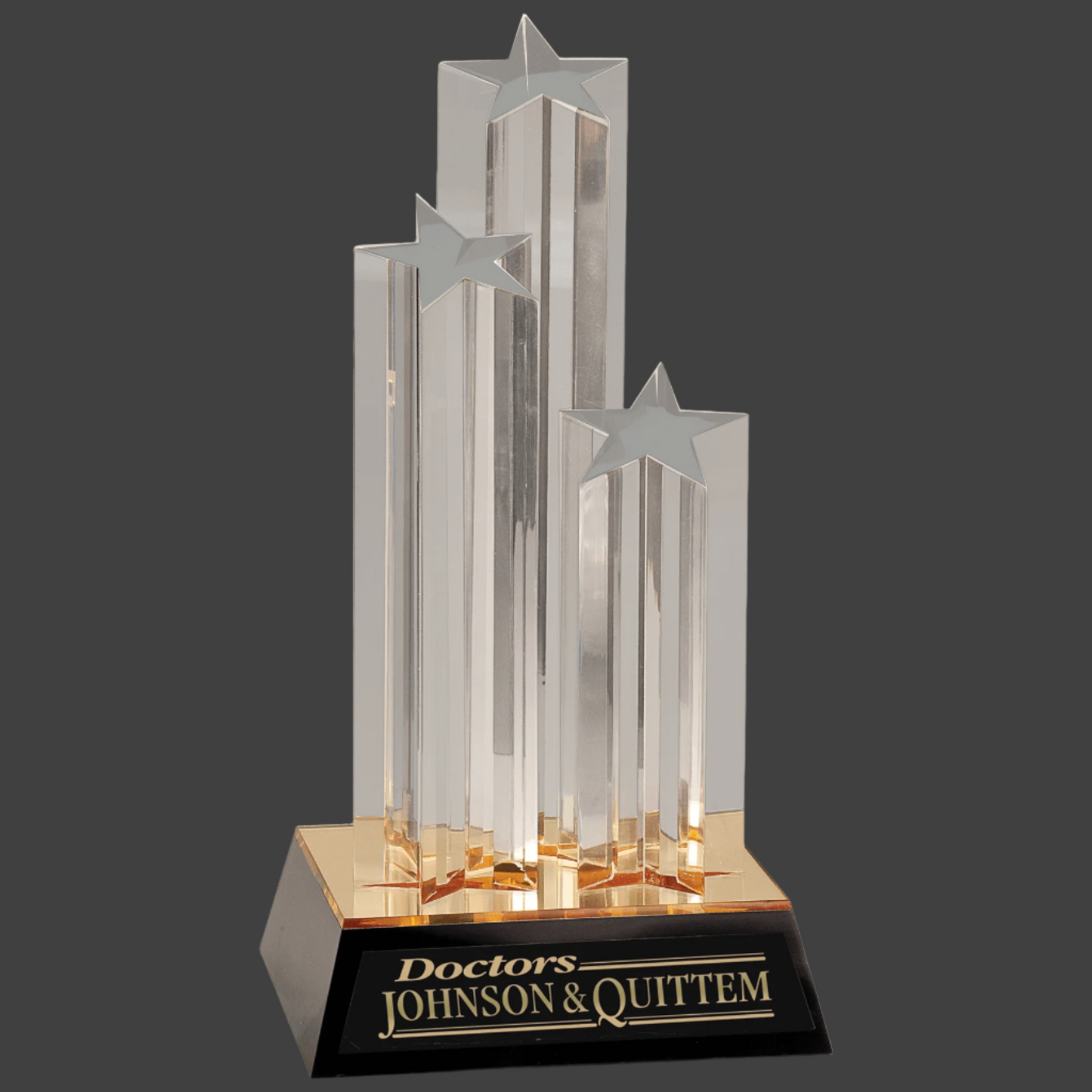 Clear Triple Star Column Acrylic with Gold/Black Base 11.75"