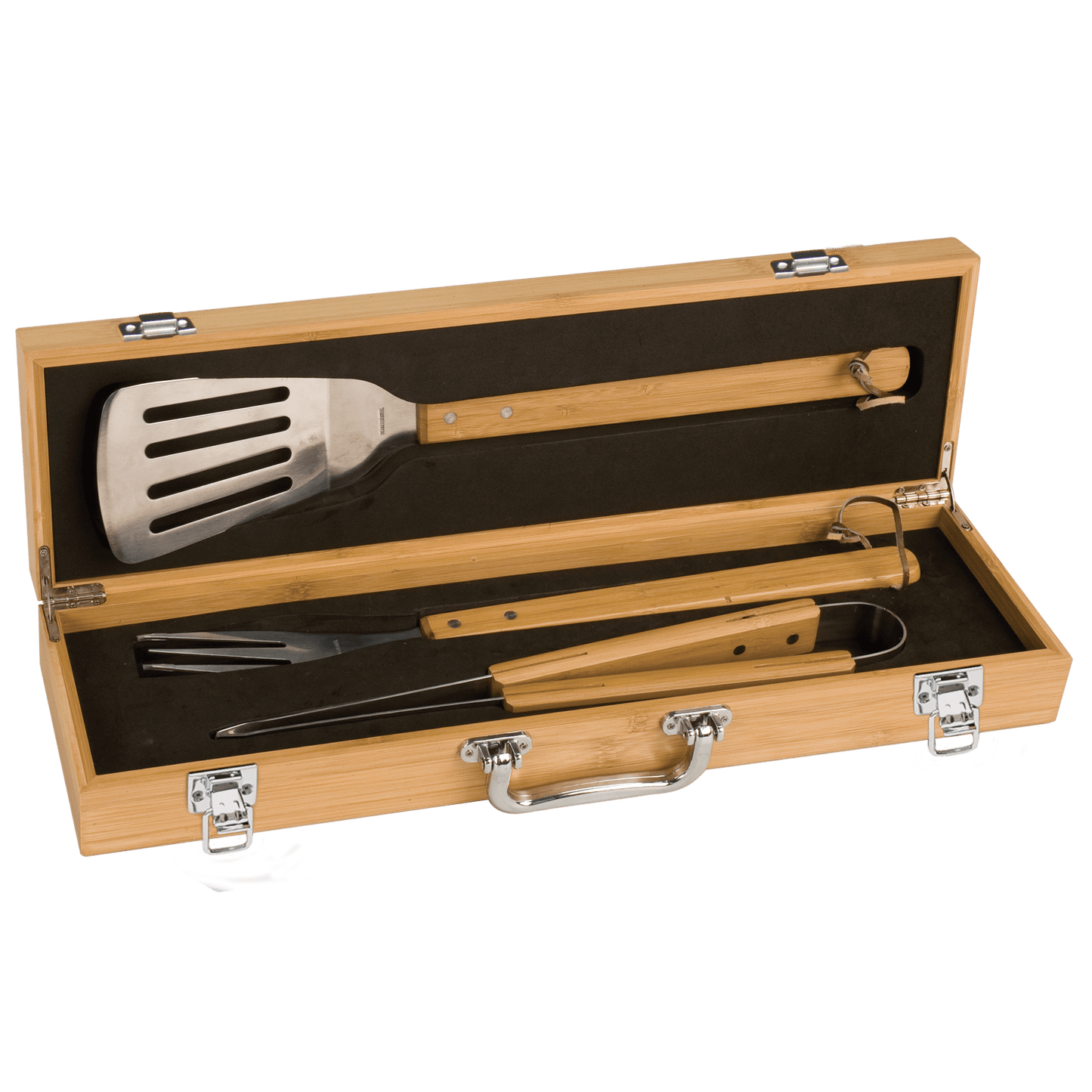 3-Piece Bamboo Bbq Set In Bamboo Case