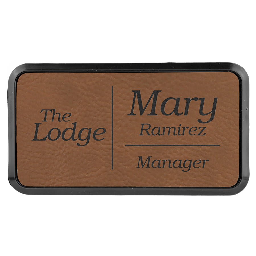 Dark Brown Leatherette Round Corner Badge & Frame