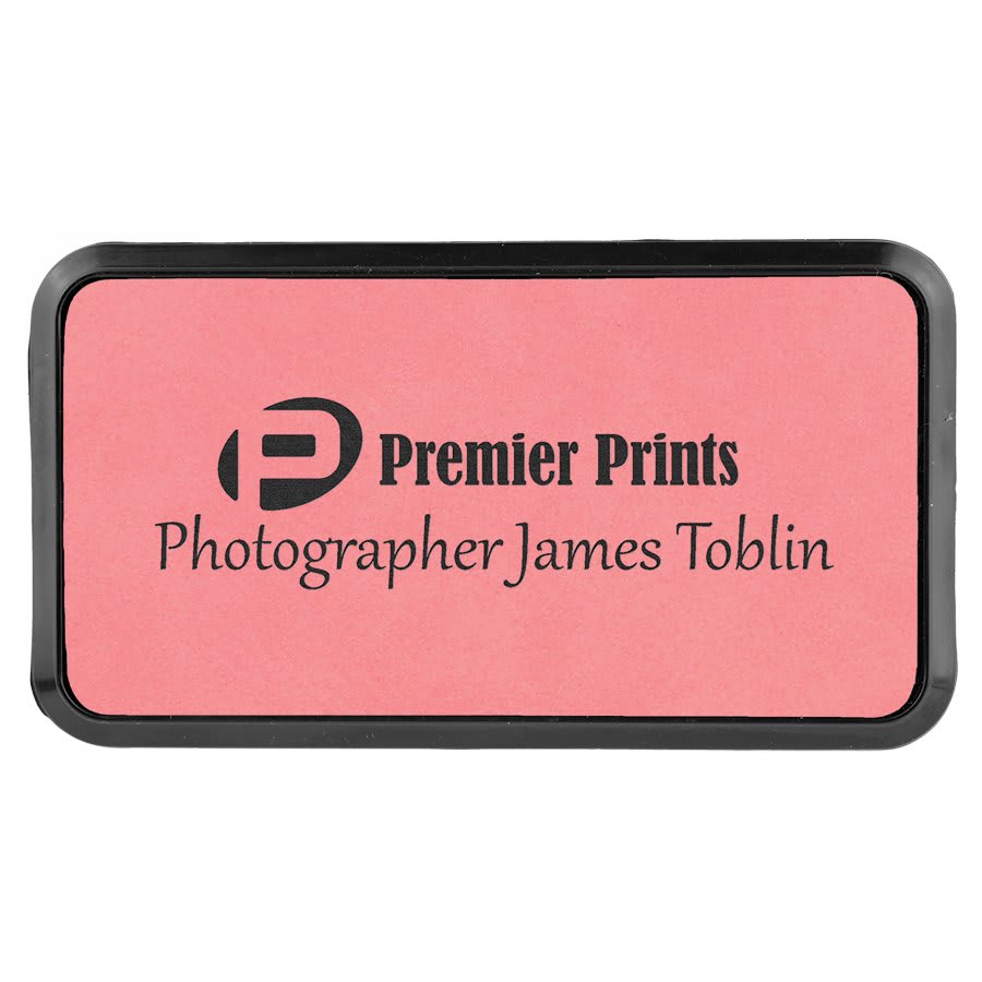 Pink Leatherette Round Corner Badge & Frame