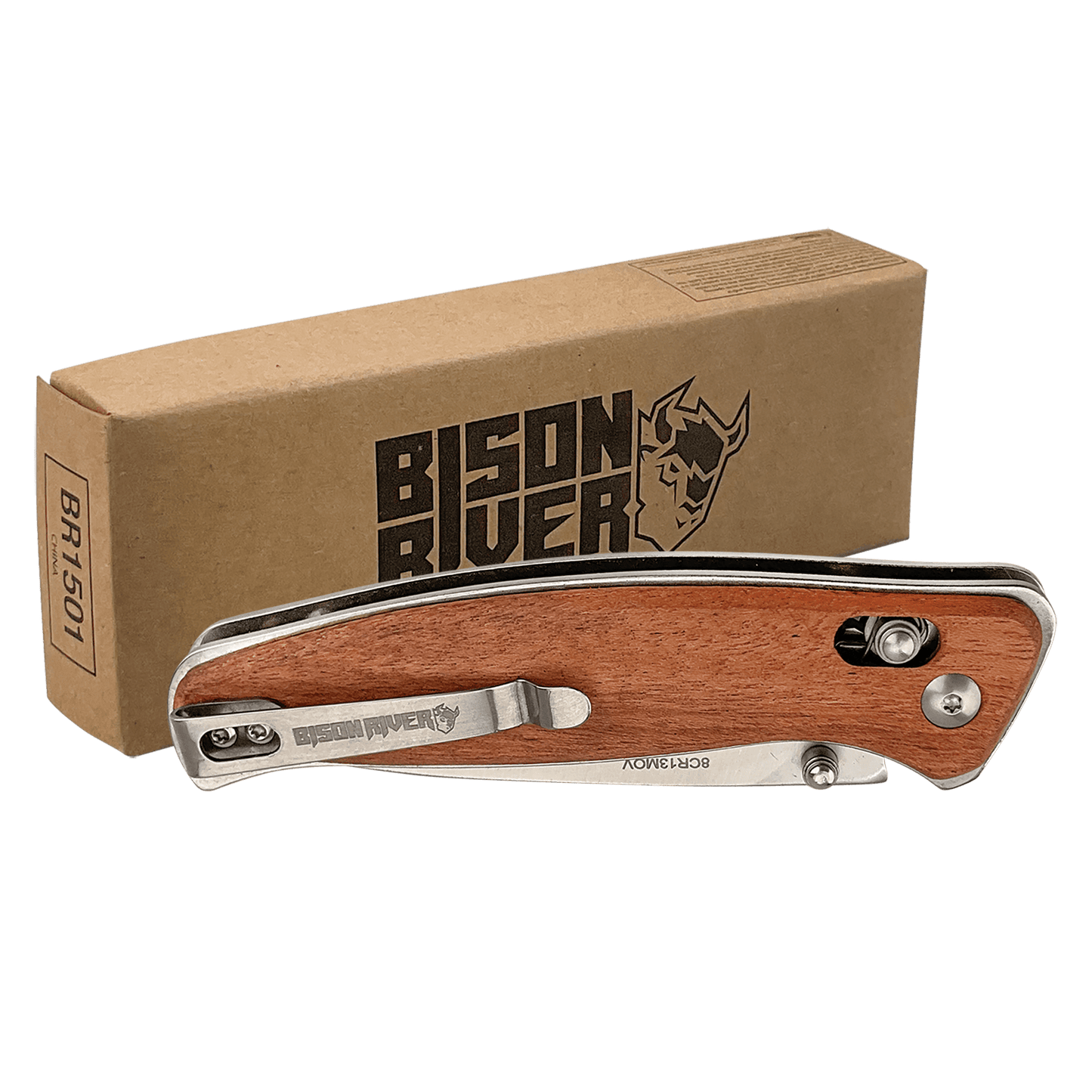 Bison River 4.5" Wood Button Lock Folding Knife
