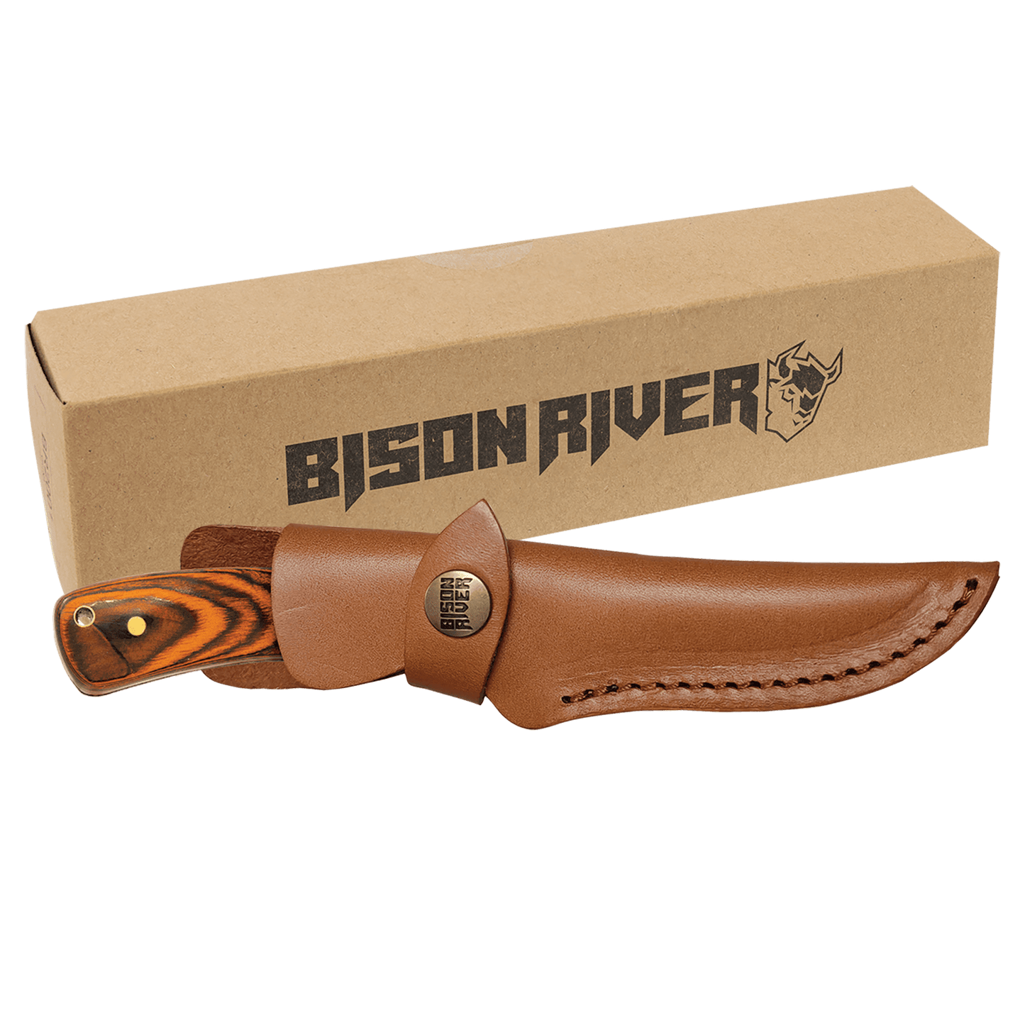 Bison River 7.75" Fixed Blade Wood Knife with Leather Sheath