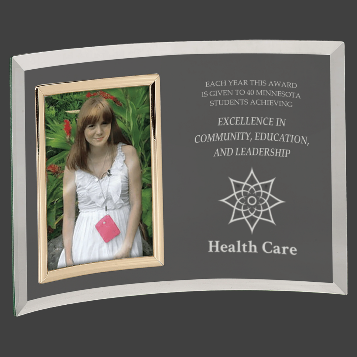 10" x 7" Jade Glass Crescent with 3.5" x 5" Picture Frame