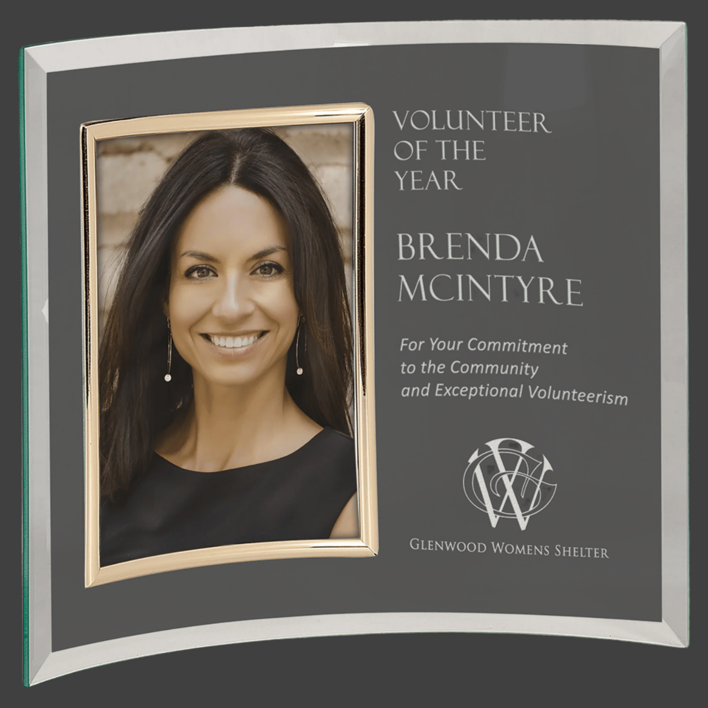 12" x 10" Jade Glass Crescent with 5" x 7" Picture Frame