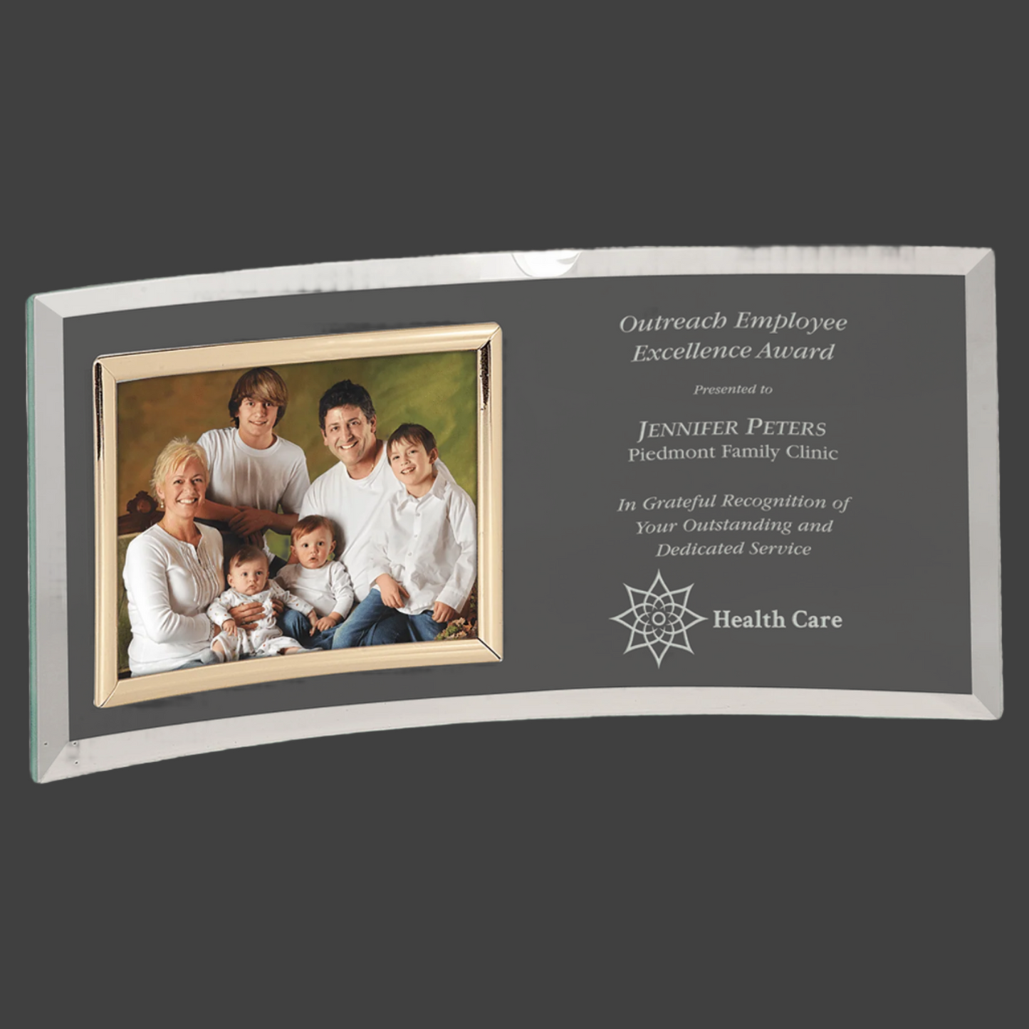 12" x 5.5" Jade Glass Crescent with 5" x 3.5" Picture Frame