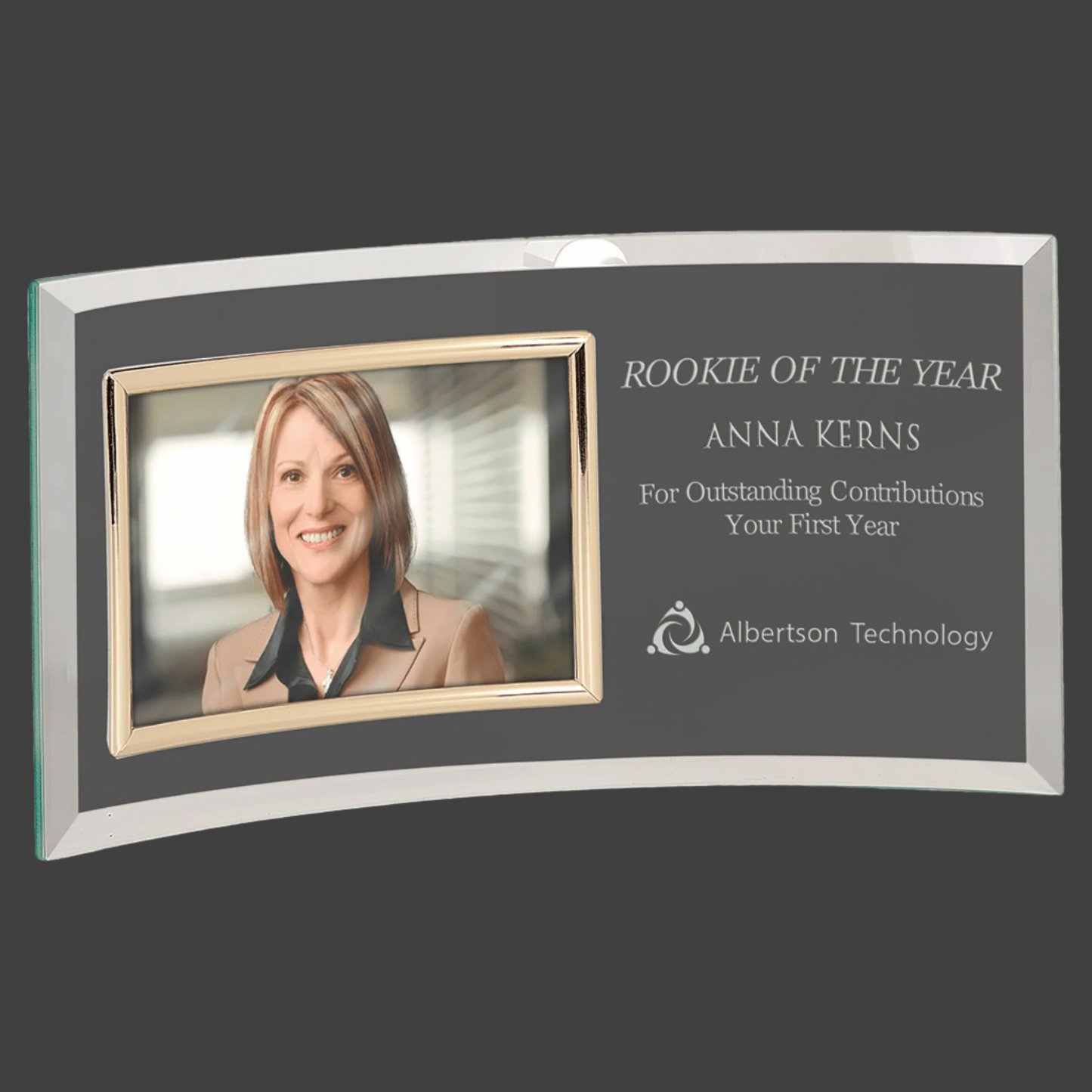 12.75" x 6.5" Jade Glass Crescent with 6" x 4" Picture Frame