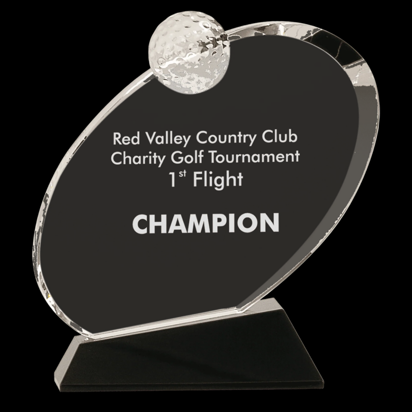 Clear Crystal Oblong Golf Award On Black Crystal Base