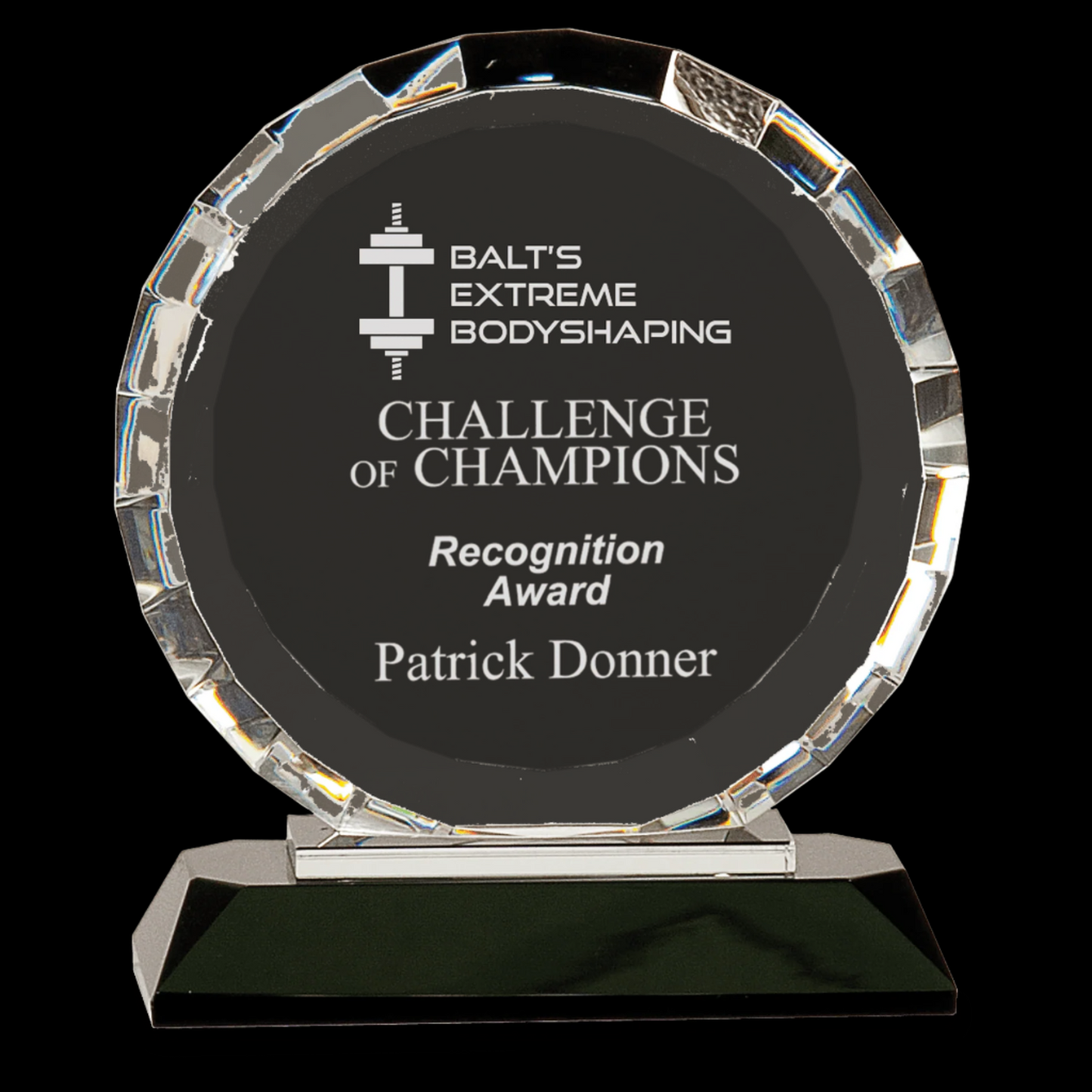 Clear Crystal Round with Rectangle Facets On Black Crystal Base