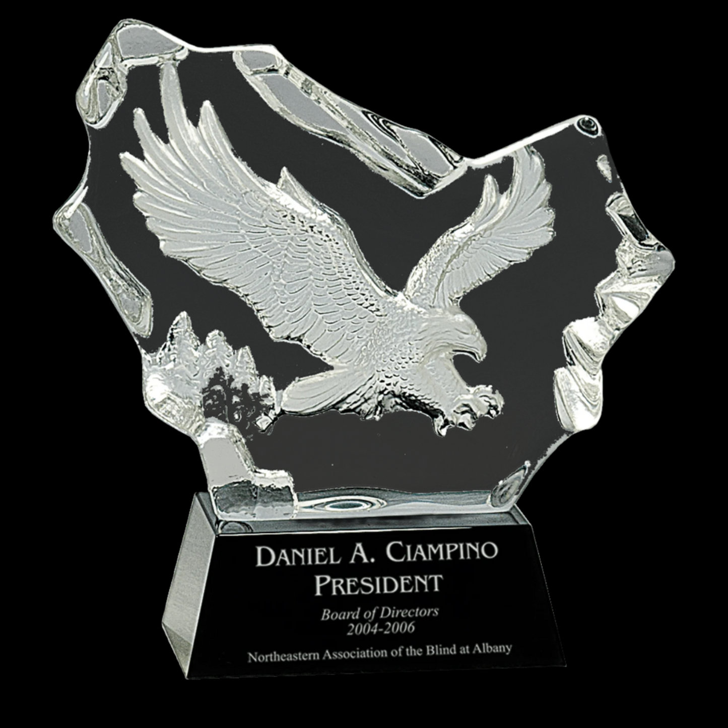 Crystal Carved Eagle On Black Base 7"