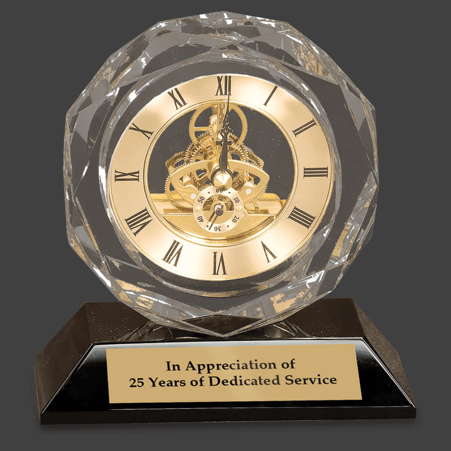 5.75" Clear Crystal Clock on Black Pedestal Base