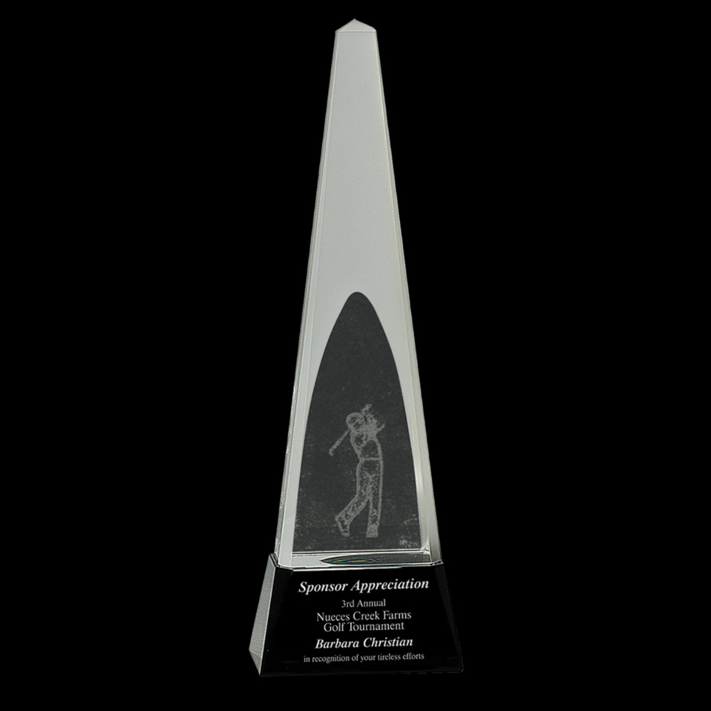 Clear Crystal 3D Golf Spire On Black Pedestal Base