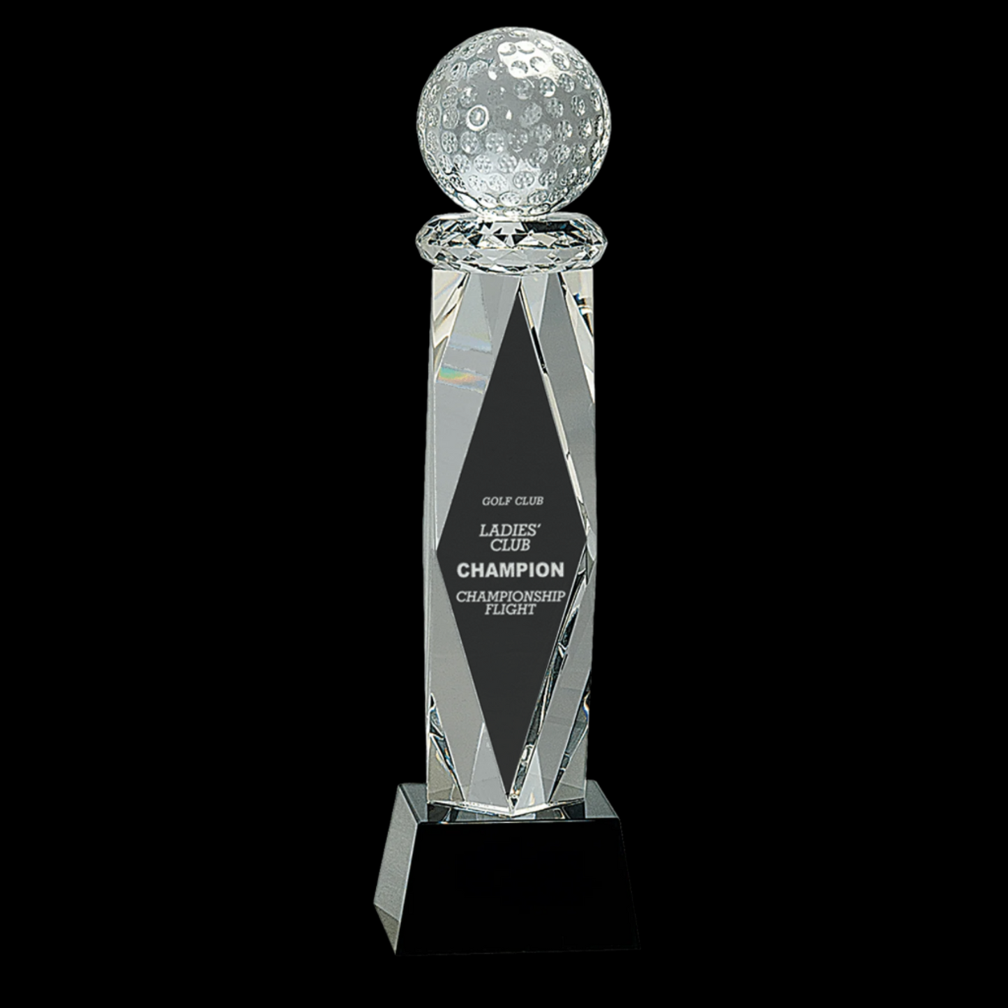 10.75" Clear Crystal Golf Ball On Facet Column with Black Base