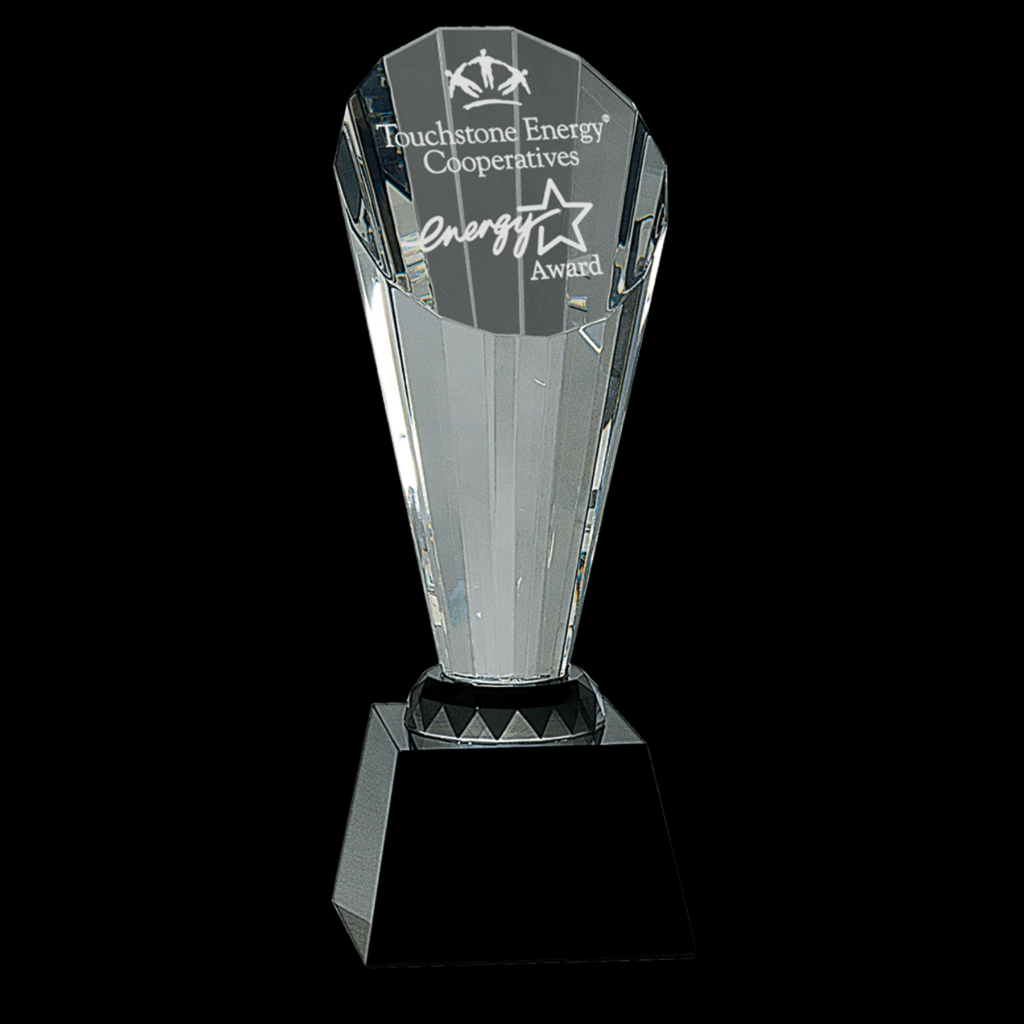 10" Clear Crystal Faceted Rising Spire On Black Base