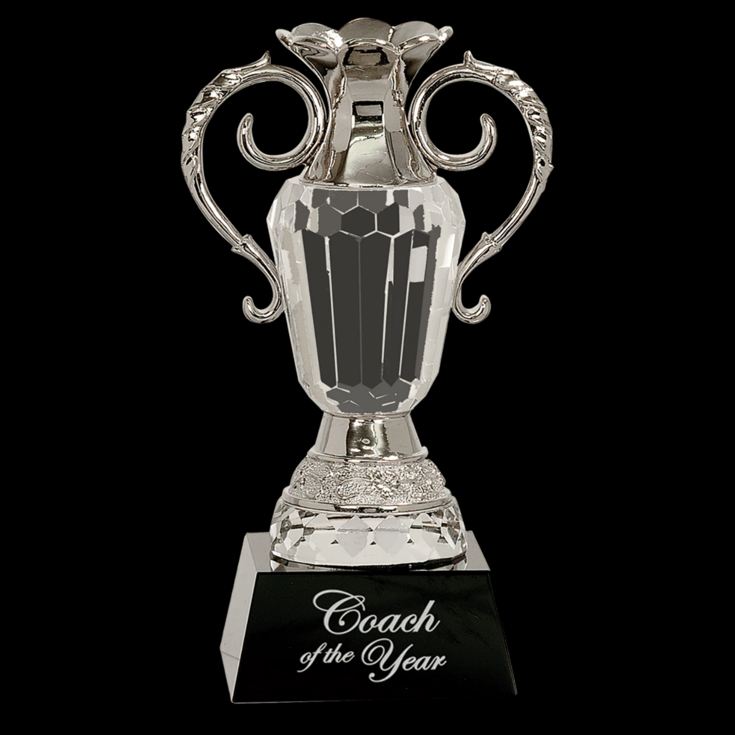 Crystal Cup with Silver Metal Handles On Black Pedestal Base