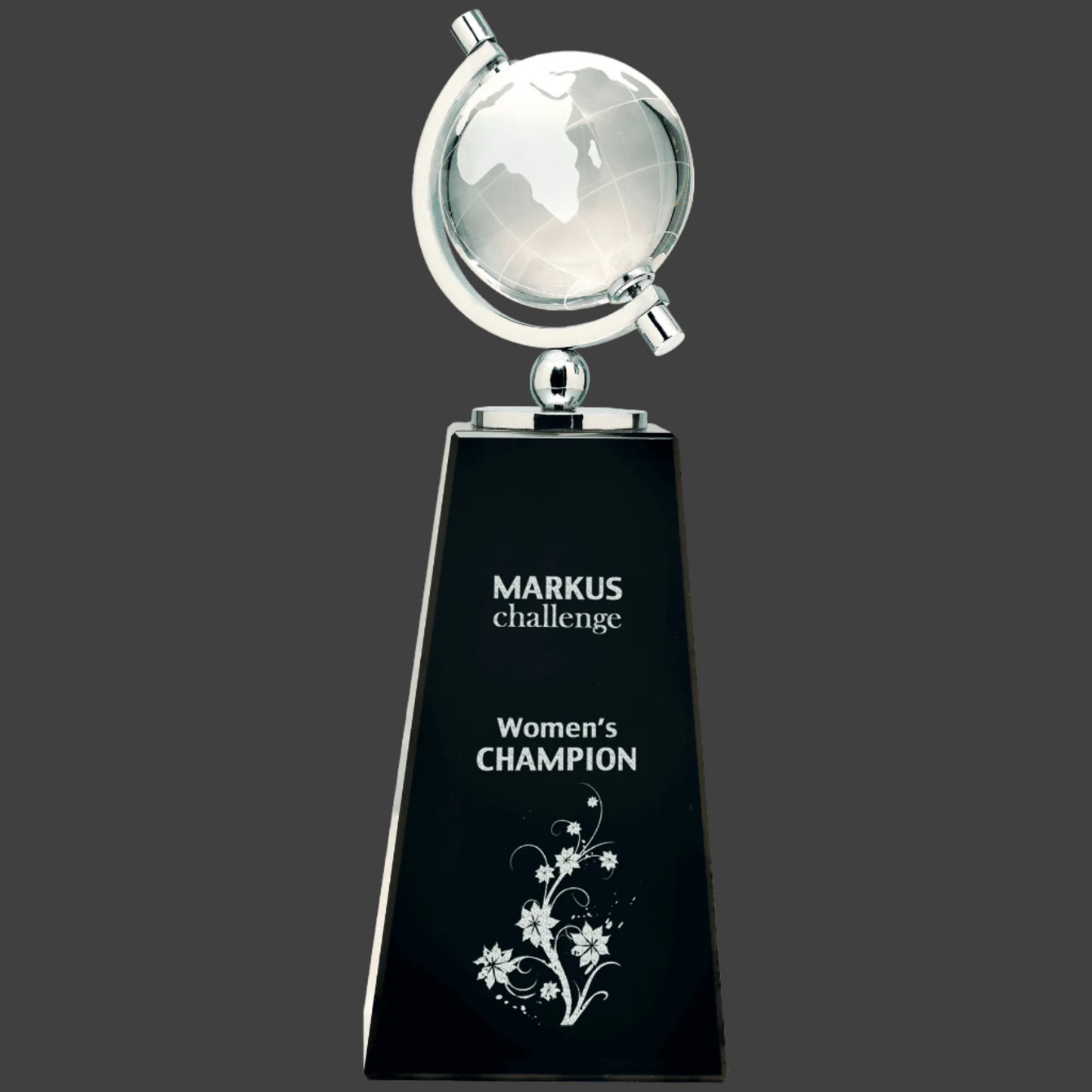 9" Crystal Spinning Globe On Black Pedestal Base