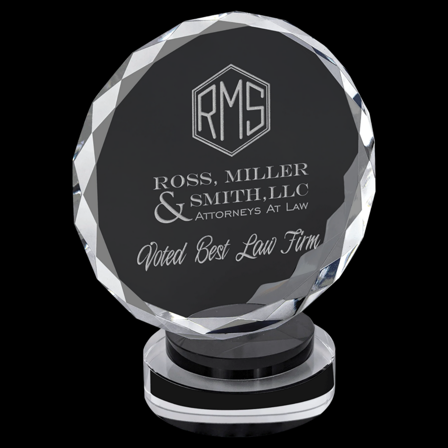 Round Facet Crystal On Black & Clear Round Base