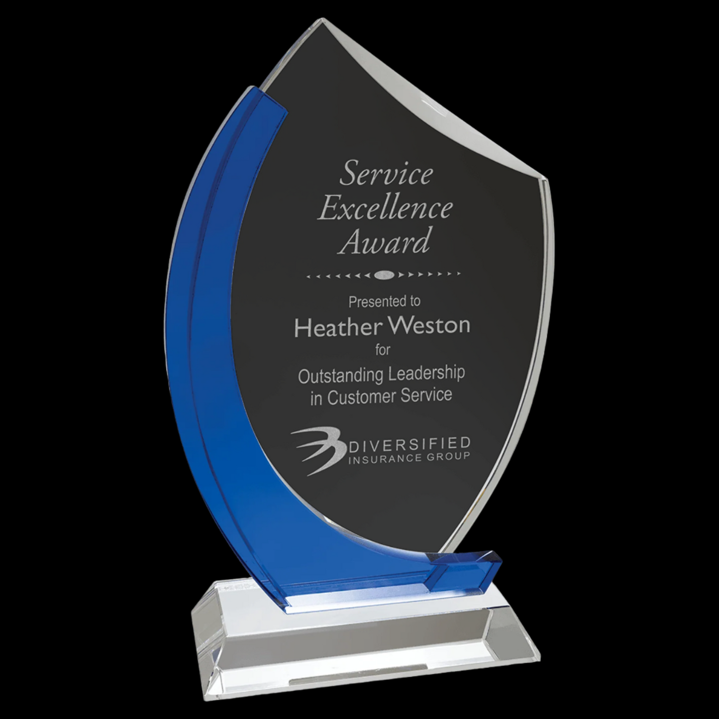 Clear/Blue Crystal Slant Oval On Clear Base