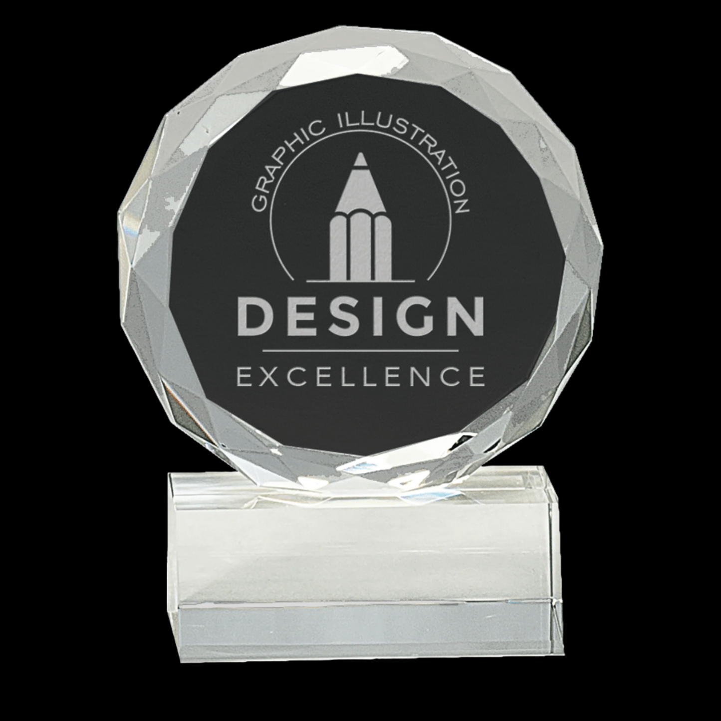 5" Round Facet Crystal On Clear Square Edge Pedestal Base