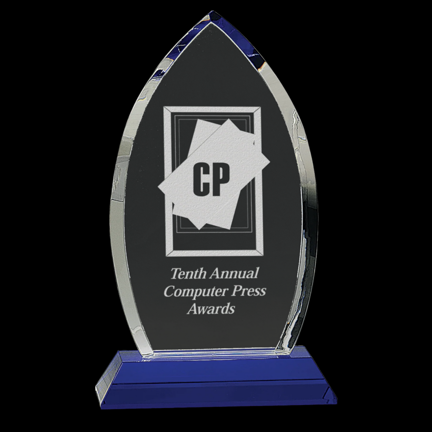 10" Crystal Oval On Blue Pedestal Base