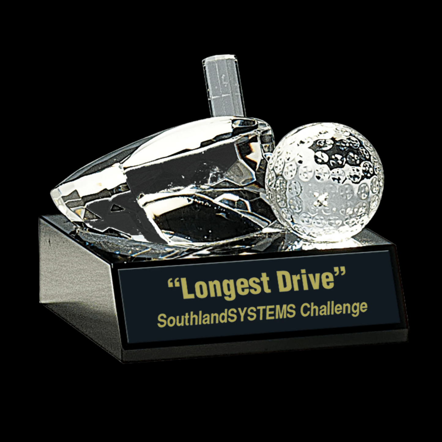 3" Clear Crystal Golf Ball & Club On Black Pedestal Base