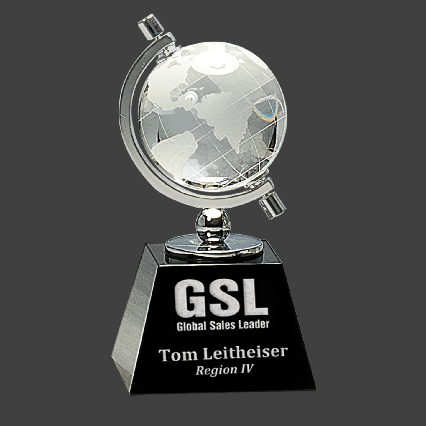 6" Crystal Spinning Globe On Black Base