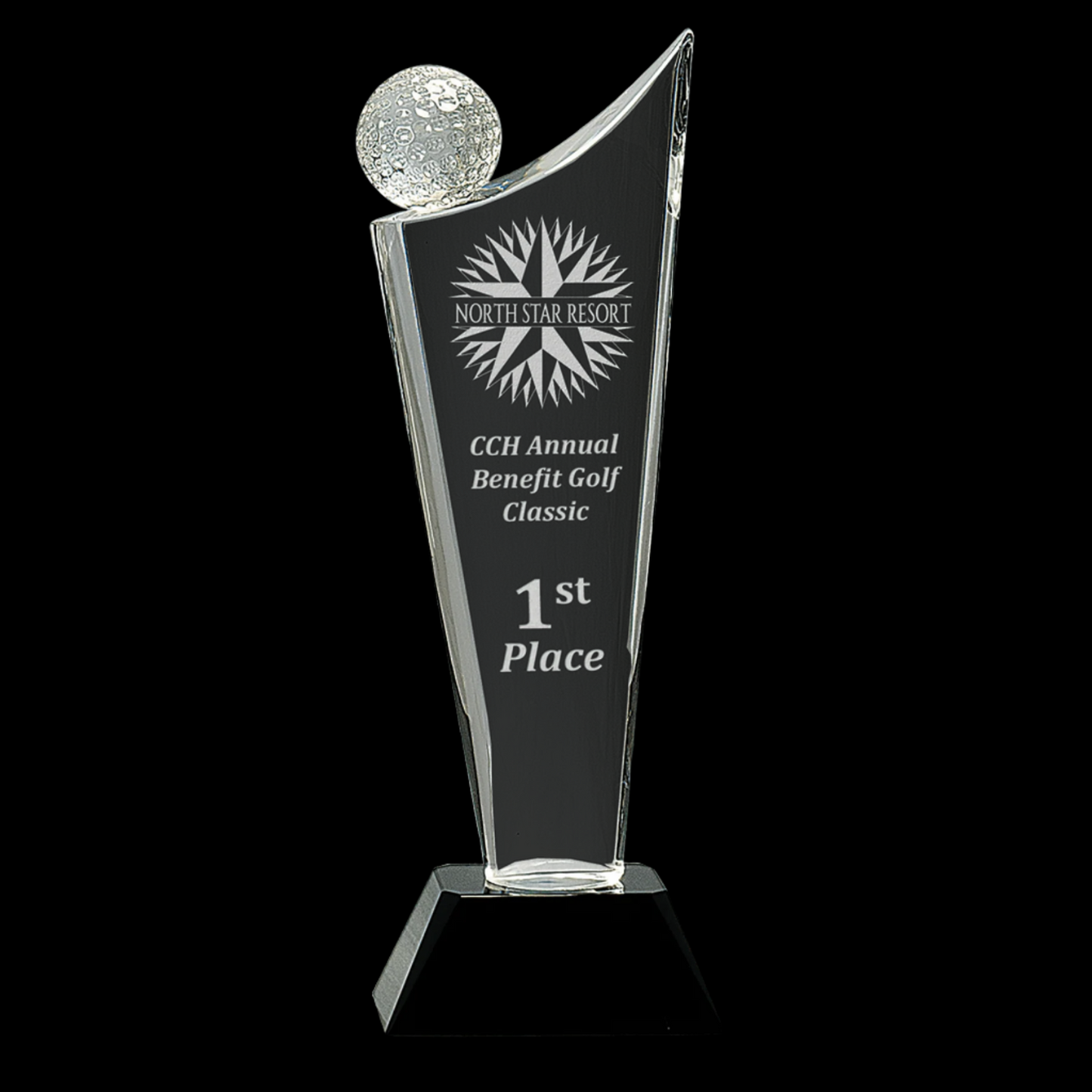 10.75" Clear Crystal Golf Wave On Black Pedestal Base