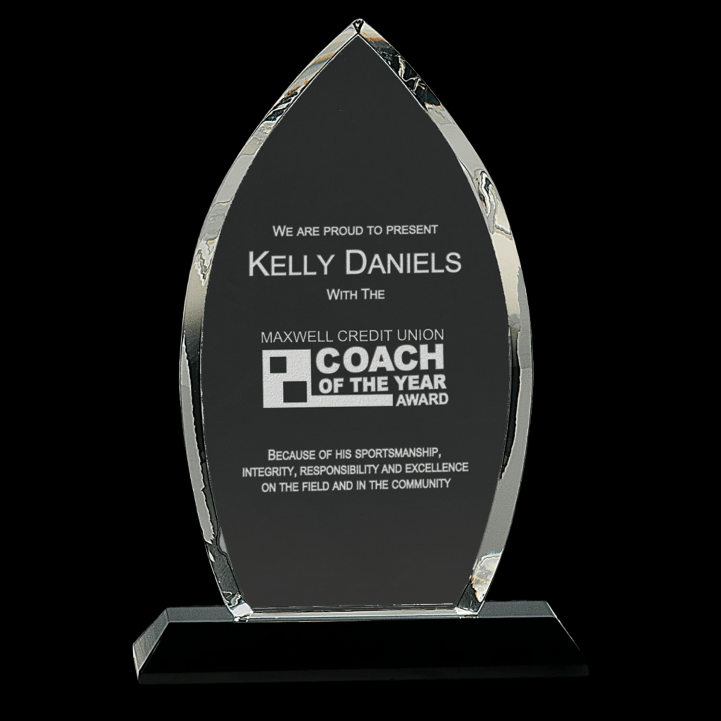 9.5" Clear Crystal Oval On Black Pedestal Base