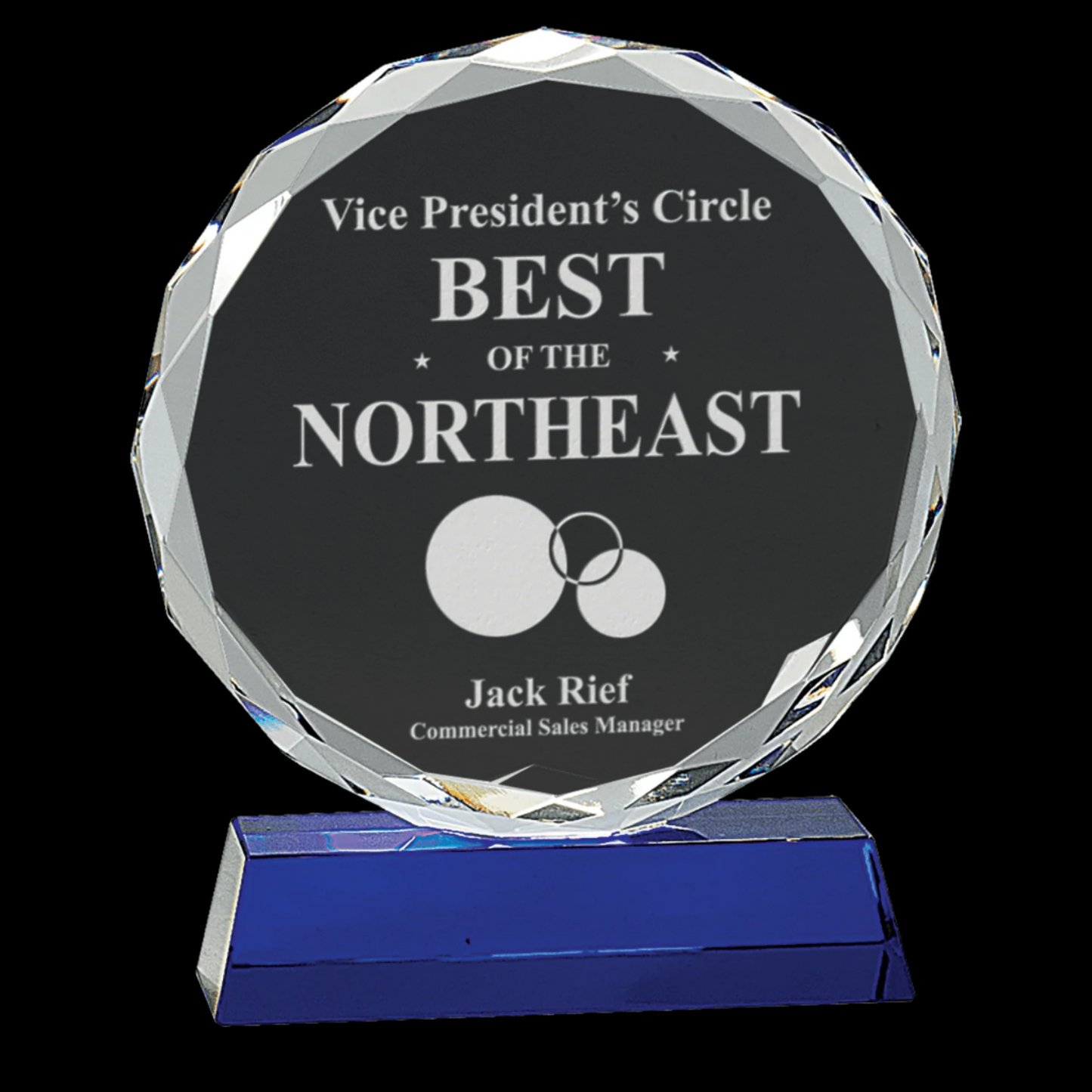 Round Facet Crystal On Blue Pedestal Base