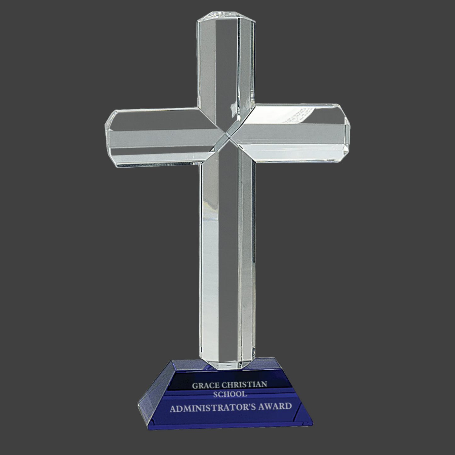 8.5" Crystal Cross On Pedestal Base