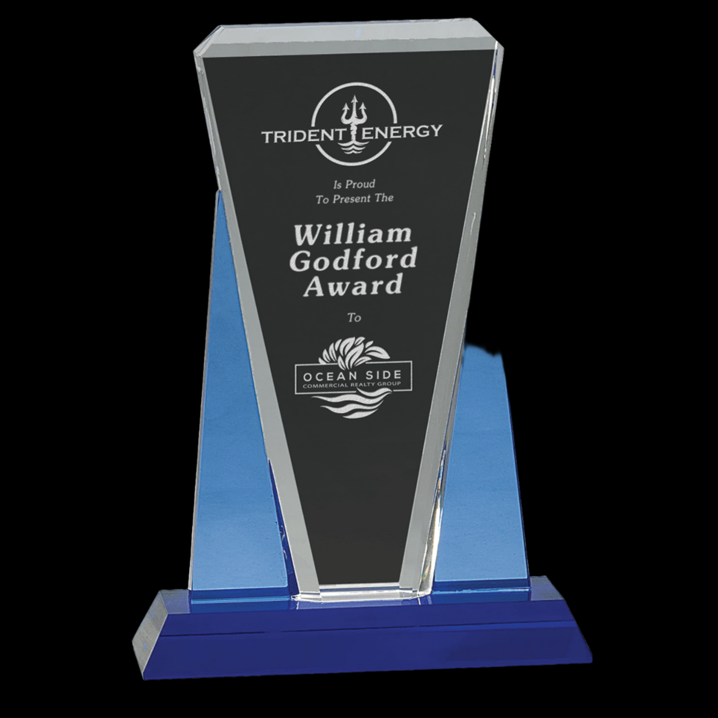 Blue/Clear Wedge Crystal On Blue Pedestal Base