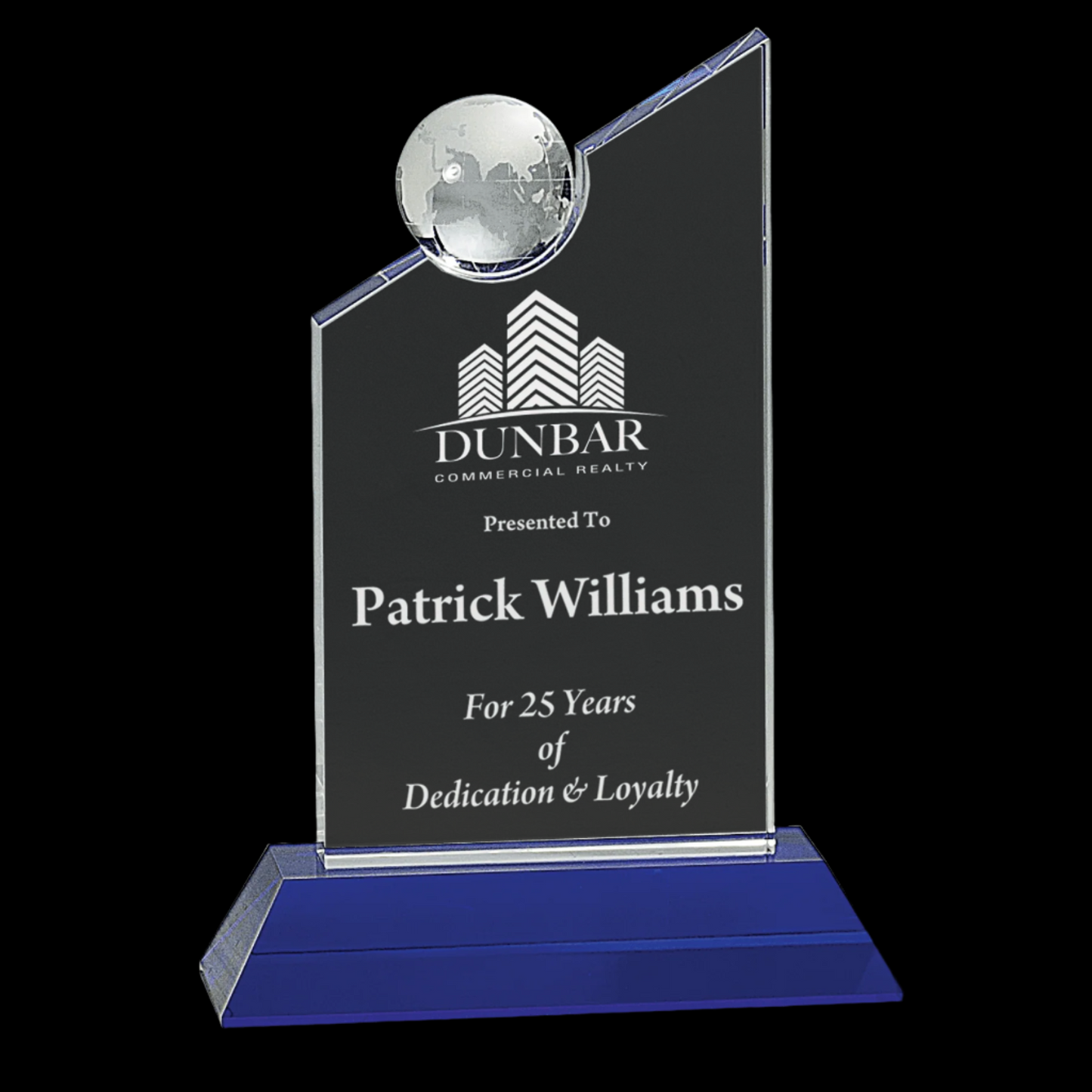 8.25" Clear Crystal with Inset Crystal Globe and Blue Base