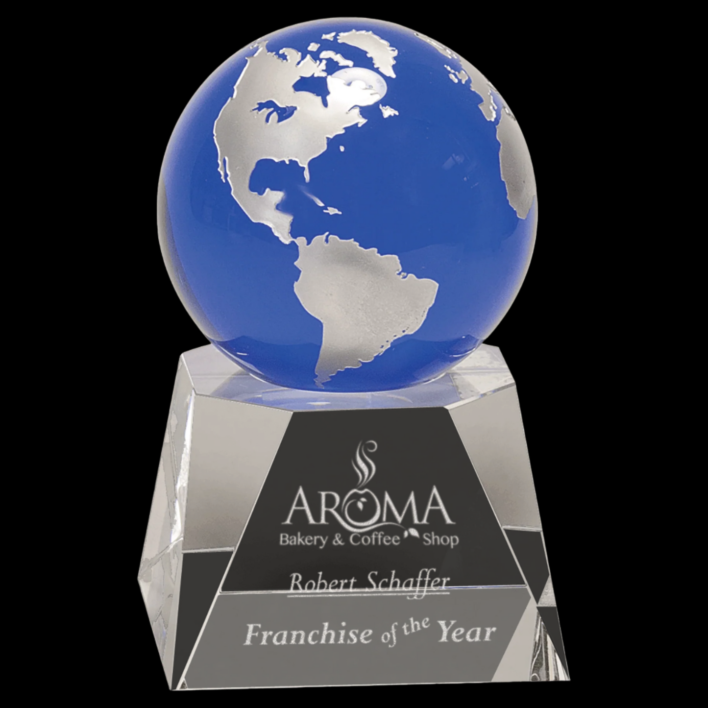 Blue Crystal Globe On Clear Crystal Base