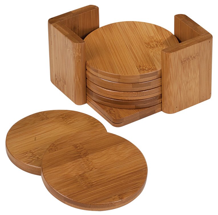 3.75" Bamboo Round 6-Coaster Set with Holder
