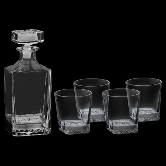 750mL Square Glass Decanter Set with Four 11 oz. Glasses In A Gift Box
