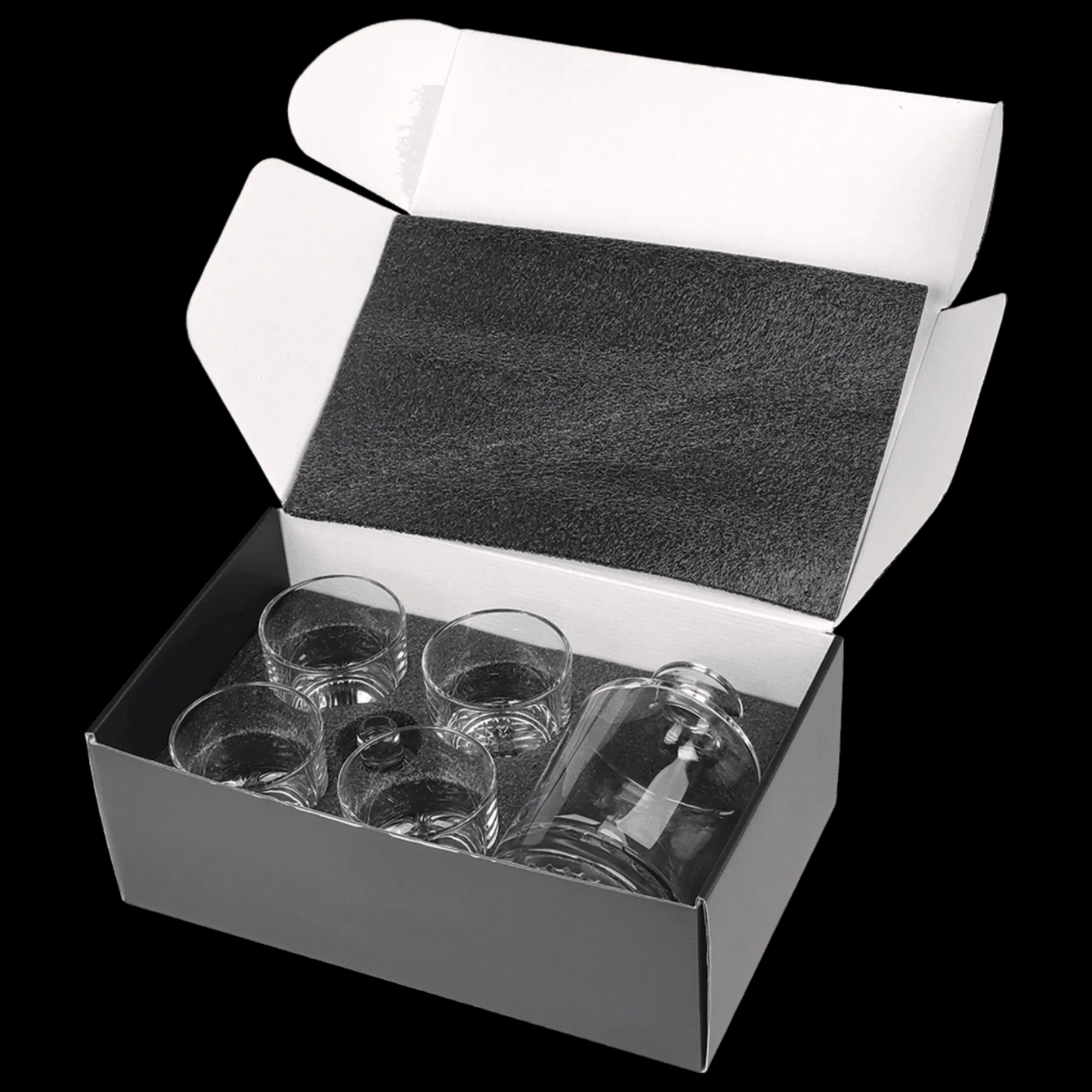 850mL Round Glass Decanter Set with Four 9 oz. Glasses In Gift Box
