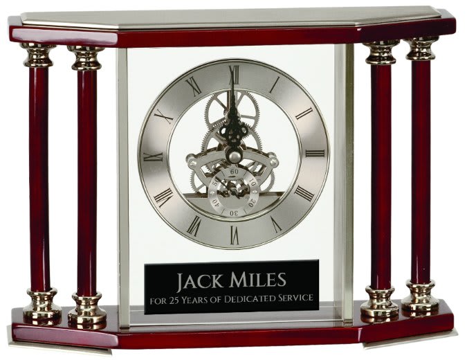 7.25" Executive 4-Pillar Rosewood Piano Finish Clock