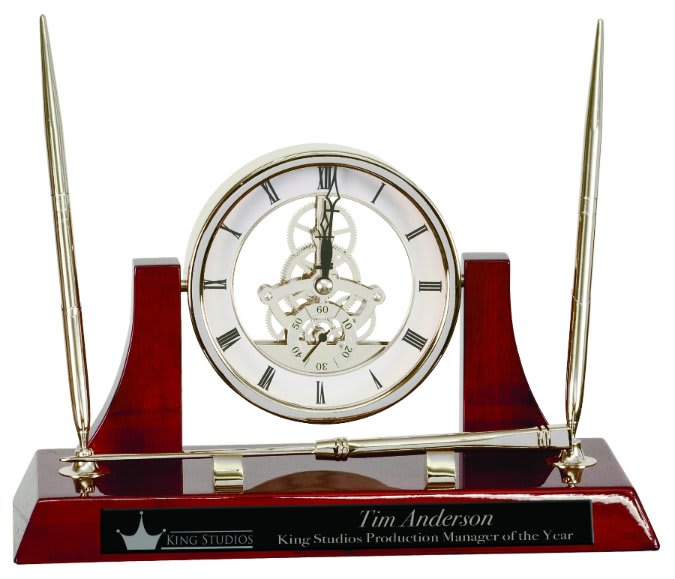 10.5" x 6" Executive Clock Deskset with Two Pens and Letter Opener