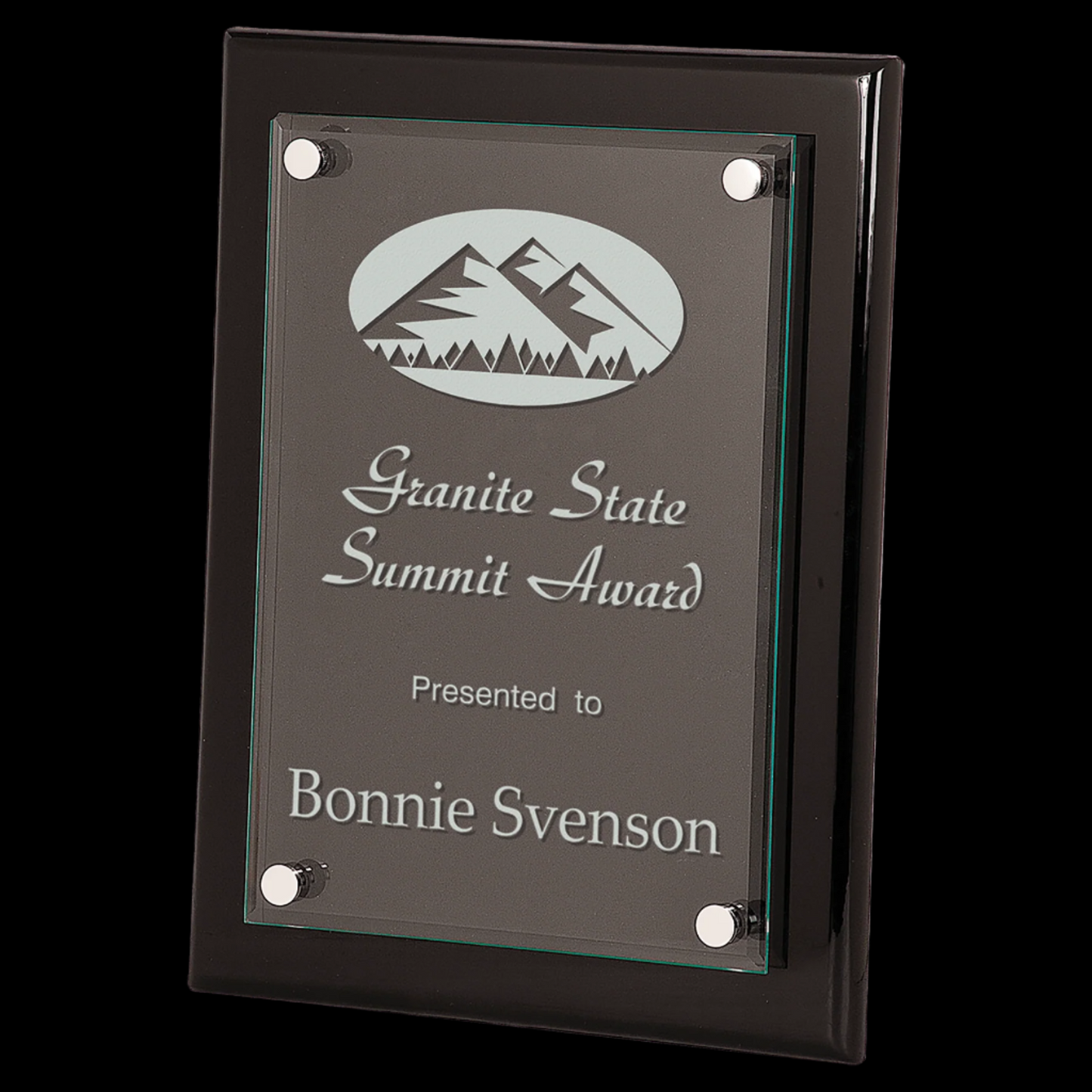 Black Piano Finish Floating Glass Plaque