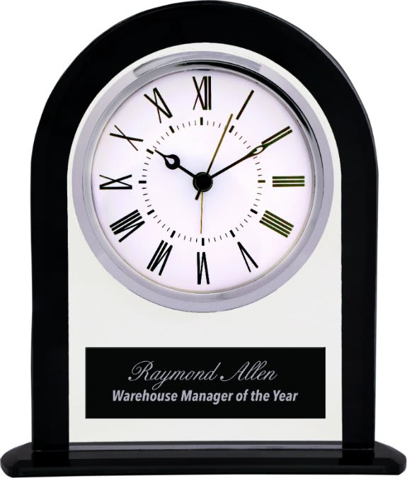 6.25" Black/Clear Glass Arch Clock