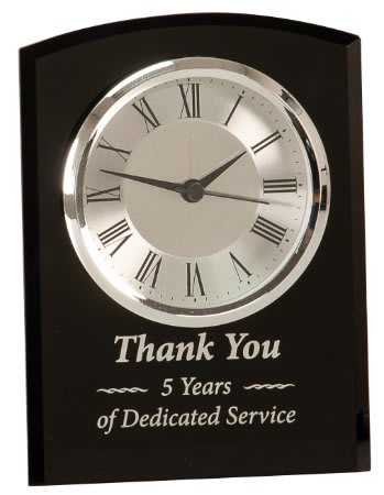 6" Black Glass Arch Clock, Self-Standing