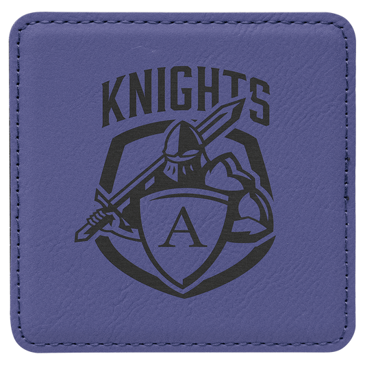 4" Square Purple Leatherette Coaster