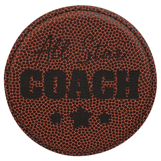 4" Round Football Leatherette Coaster
